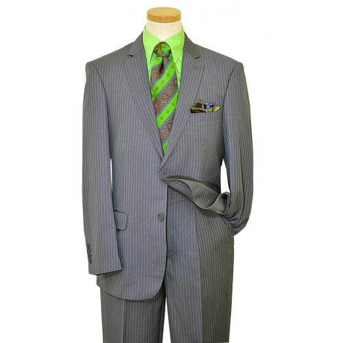 Bertolini  Charcoal Grey With Green Pinstripes Wool & Silk Blend Suit B79437